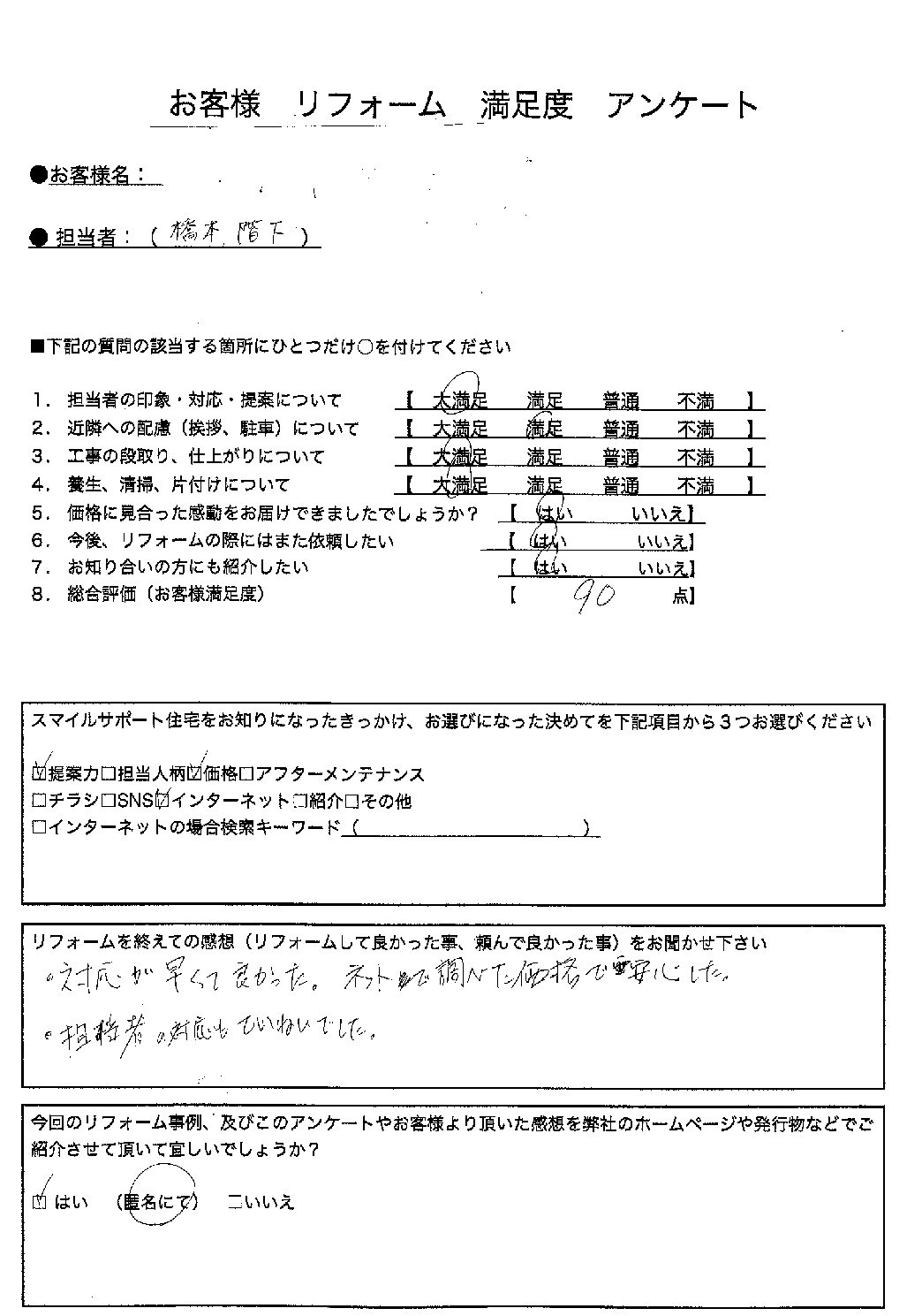 兵庫県小野市エコキュート交換工事00312施工後アンケート