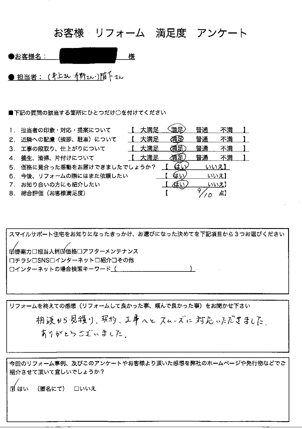 明石市エコキュート交換工事00403施工後アンケート